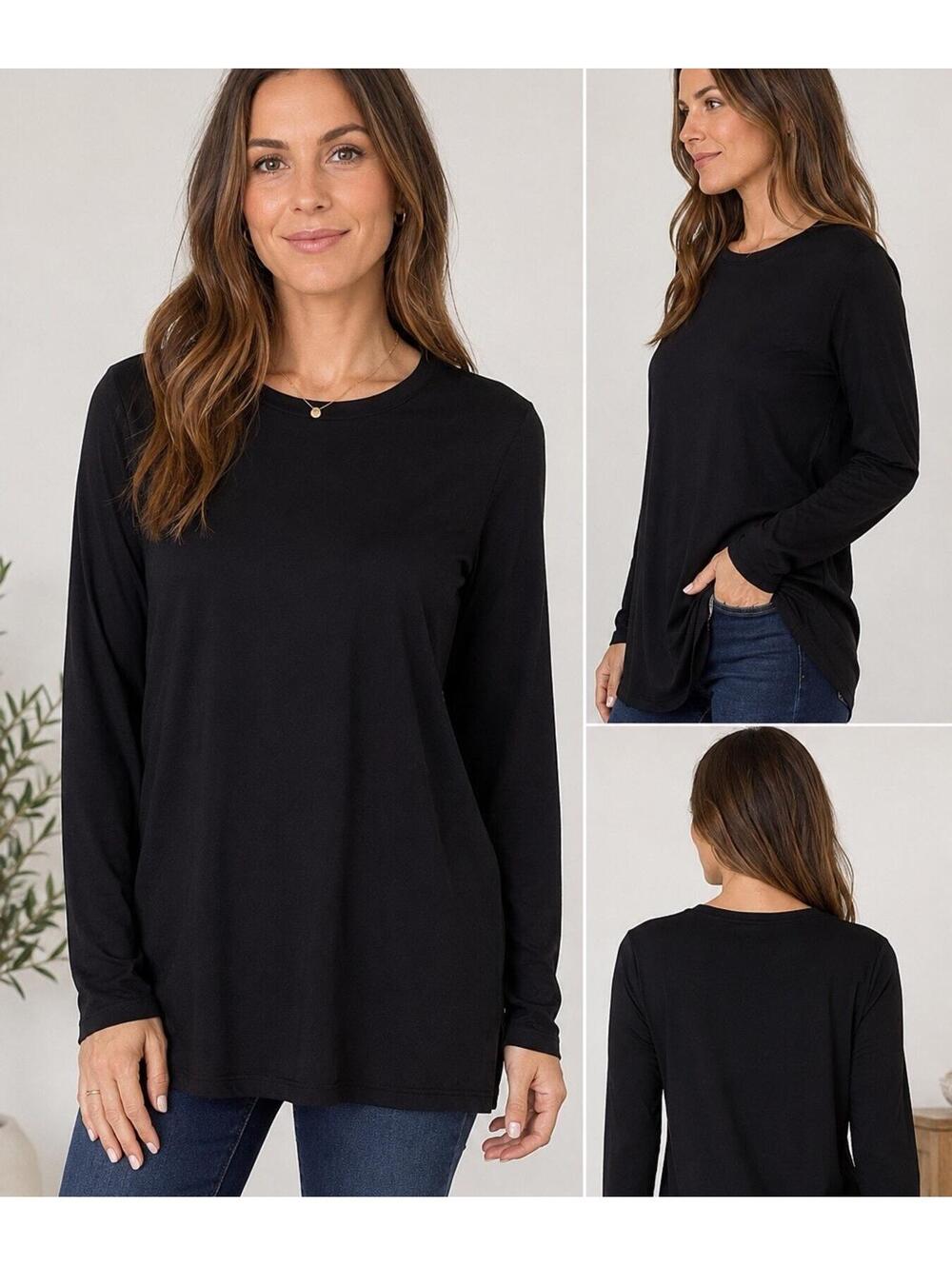 Nordstrom Rack Black Pima Cotton Long Sleeve Tunic Top Women’s Large Soft